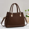 Dunkelbraune Damen Handtasche mit V-Webmuster und abnehmbarem goldenem Schultergurt - Kaffeebraun