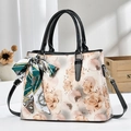 Vintage floral handbag in white with rose prints and black patent leather strap - Pink