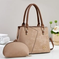 Chic light brown matte tote bag set with metal K logo and small matching zip pouch - Khaki