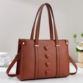 Brown textured leather tote bag with heart embossing and adjustable shoulder strap - Khaki/Earth Yellow