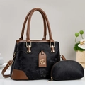 Elegantes zweiteiliges Handtaschenset aus Leder in Schwarz und Braun mit Umhängeriemen - Schwarz