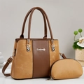 Classic large-capacity tote bag and matching pouch in yellow and brown leather - Earthy Yellow