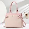 Elegant pink PU leather tote bag with woven texture and gold twist lock for women - L33 H25 W13 / Pink