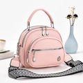 Pink lychee grain leather shoulder bag with wide geometric strap and triple zippers - Pink
