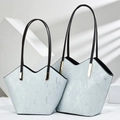 Bolsos tote retro de cuero aceitado azul claro con corte en V y correas delgadas - Azul Celeste