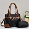 Borsa tote nera e marrone con manici in pelle e portamonete piccolo rimovibile - Nero