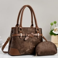 Borsa a mano grande in finta pelle scamosciata marrone con borsellino e fiocco decorativo - caffè