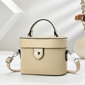 Chic beige box-style crossbody handbag with woven texture and silver buckle lock - Off-white