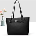 Elegant black lychee grain leather tote bag with silver twist lock and long shoulder straps - Black