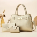 Set borse da donna 3 pezzi color oro con trama litchi comprensivo di borsa e portafoglio - Oro
