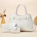 Set borse a mano in pelle bianca con motivo litchi e dettagli in metallo dorato - Bianco