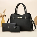 Set da 3 borse in pelle nera con dettagli dorati e borsa a mano capiente - Nero