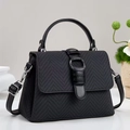 Minimalist black crossbody bag with silver buckle and adjustable shoulder strap - Black