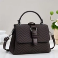 Dark brown herringbone crossbody bag with leather strap and top handle for women - Coffee