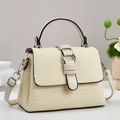Detail of beige crossbody bag with V-shaped woven texture and silver metal hardware - Off-white