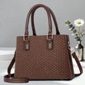 Brown woven texture crossbody pillow bag for women with gold hardware and top handle - Coffee