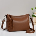 Grand sac cabas marron grainé avec boucles argentées et bandoulière réglable pour femmes - Jaune Terre