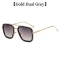Retro square Iron Man sunglasses with golden metal frame and gradient grey lenses - Gold Frame Double Grey