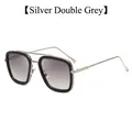 Vintage silver pilot sunglasses with gradient grey lenses and industrial metal frame - Silver Frame Double Grey