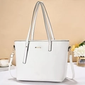 Elegant white faux leather tote bag with gold hardware and adjustable strap for women - White