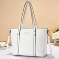 Elegante borsa tote da donna in similpelle bianca con finiture dorate e tracolla sottile - Bianco