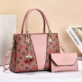 Pink tote bag set with cherry print, golden chain strap and matching small pouch - Pink