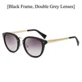 Fashion sunglasses with black frame, gold metal temples and grey gradient lenses - Black Frame Double Gray Lens