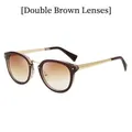 Trendy tea brown gradient sunglasses with gold metal temples and transparent frame - Tea Frame Gradient Tea Lens