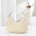Sac hobo beige tissé avec finitions en cuir crème et logo métallique CB Design - Blanc Cassé