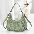 Sac bandoulière vert avocat en tissu tissé avec détails en cuir et logo métallisé chic - Vert