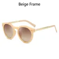 Retro oval sunglasses with beige frame, metal rivets, and brown gradient UV400 lenses - Beige Frame