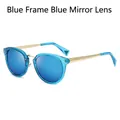 Fashion sunglasses with blue translucent frames and blue mirrored lenses on gold temples - Blue Frame Blue Mirror Lens