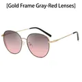 Occhiali da sole alla moda con montatura in oro e lenti sfumate grigio-rosse - Montatura Oro Lenti Grigio Rosso