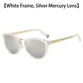 Modern white sunglasses with transparent frame silver mirrored lenses and gold temples - White Frame Silver Mirror