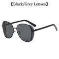 Lunettes de soleil œil de chat en métal avec verres gris et protections pailletées - Gris Noir