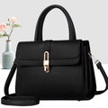 Elegante borsa a mano in pelle nera a grana con chiusura dorata e tracolla - Nero