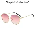 Occhiali da sole rotondi oversize con montatura in metallo dorato e lenti sfumate rosa - Sfumatura Viola-Rosa