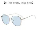 Occhiali da sole rotondi in metallo argento con lenti azzurre in stile vintage - Montatura Argento Lente Blu