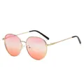 Retro round metal sunglasses with purple-red gradient lenses and golden frame finish - Purple-Red Gradient