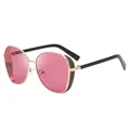 Lunettes de soleil chic pour femmes avec verres rouges et monture métal noir et doré - Lentille Rouge