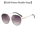 Fashionable oversized gold metal frame sunglasses with gradient grey lenses - Gold Frame Double Grey