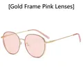 Retro gold frame sunglasses with transparent pink lenses and lightweight metal design - Gold Frame Pink Lenses