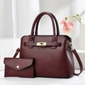 Elegant wine red leather handbag set with gold lock hardware on a minimalist background - L28 H21 W13 / Burgundy