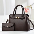 Dark brown textured tote bag set with golden twist lock and adjustable shoulder strap - Coffee