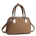 Elegant brown woven leather tote bag with dual top handles and detachable shoulder strap - Dark Khaki
