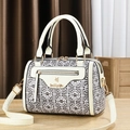 Elegant Boston satchel bag with geometric prints and adjustable shoulder strap for women - Cream/Style 1