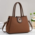 Brown handbag with V-textured surface, gold water-drop clasp and adjustable strap - Earthy Yellow