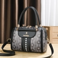 Women's Boston bag in grey with geometric prints and adjustable black shoulder strap - Geometric Print Style (Style 1) / Black