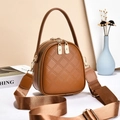 Brown quilted crossbody bag with golden hardware and adjustable strap for women - Khaki/Earth Yellow