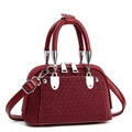 Burgundy women's handbag with V-weave pattern and adjustable crossbody strap - Wine Red